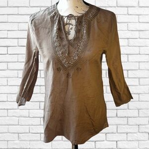 Brown Embroidered Women's Top